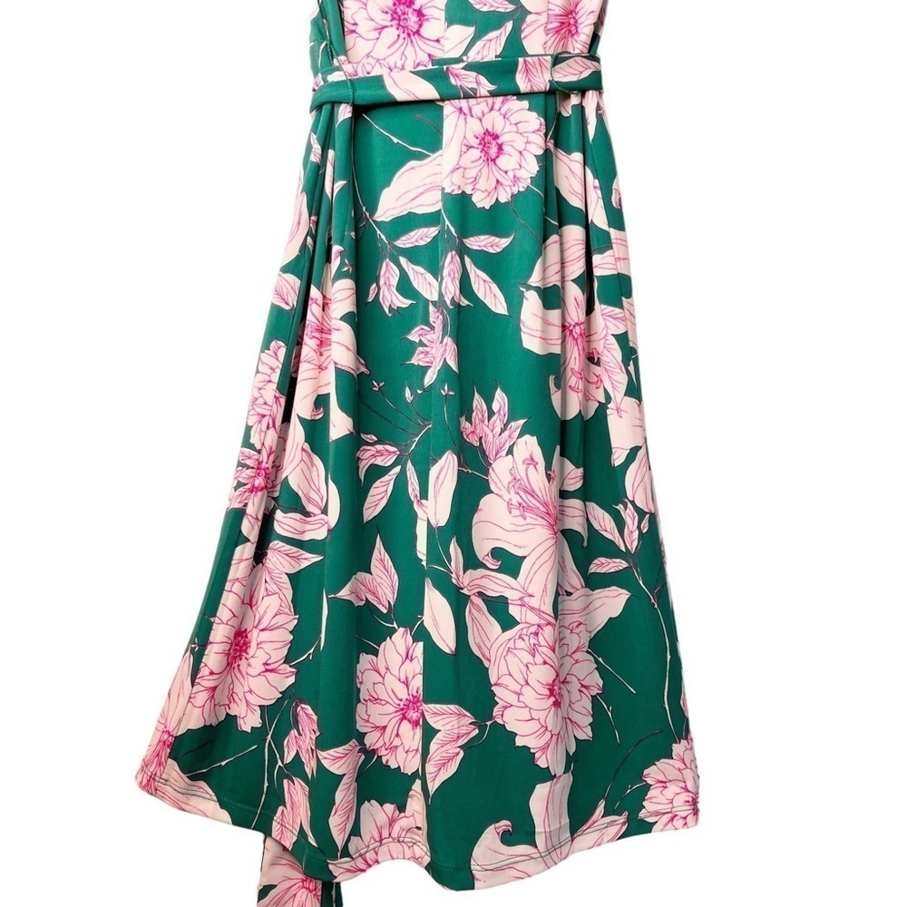 ELIZA J NWT Sleeveless Faux Wrap Tie Waist Dress Size 2 in Garden Floral Green - Picture 11 of 16